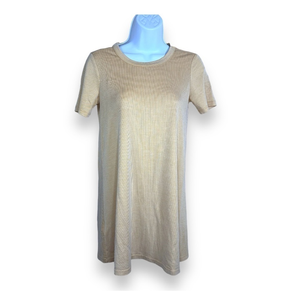 XS BCBGENERATION MUSTARD YELLOW WHITE STRIPED TUNIC TOP STRETCH
